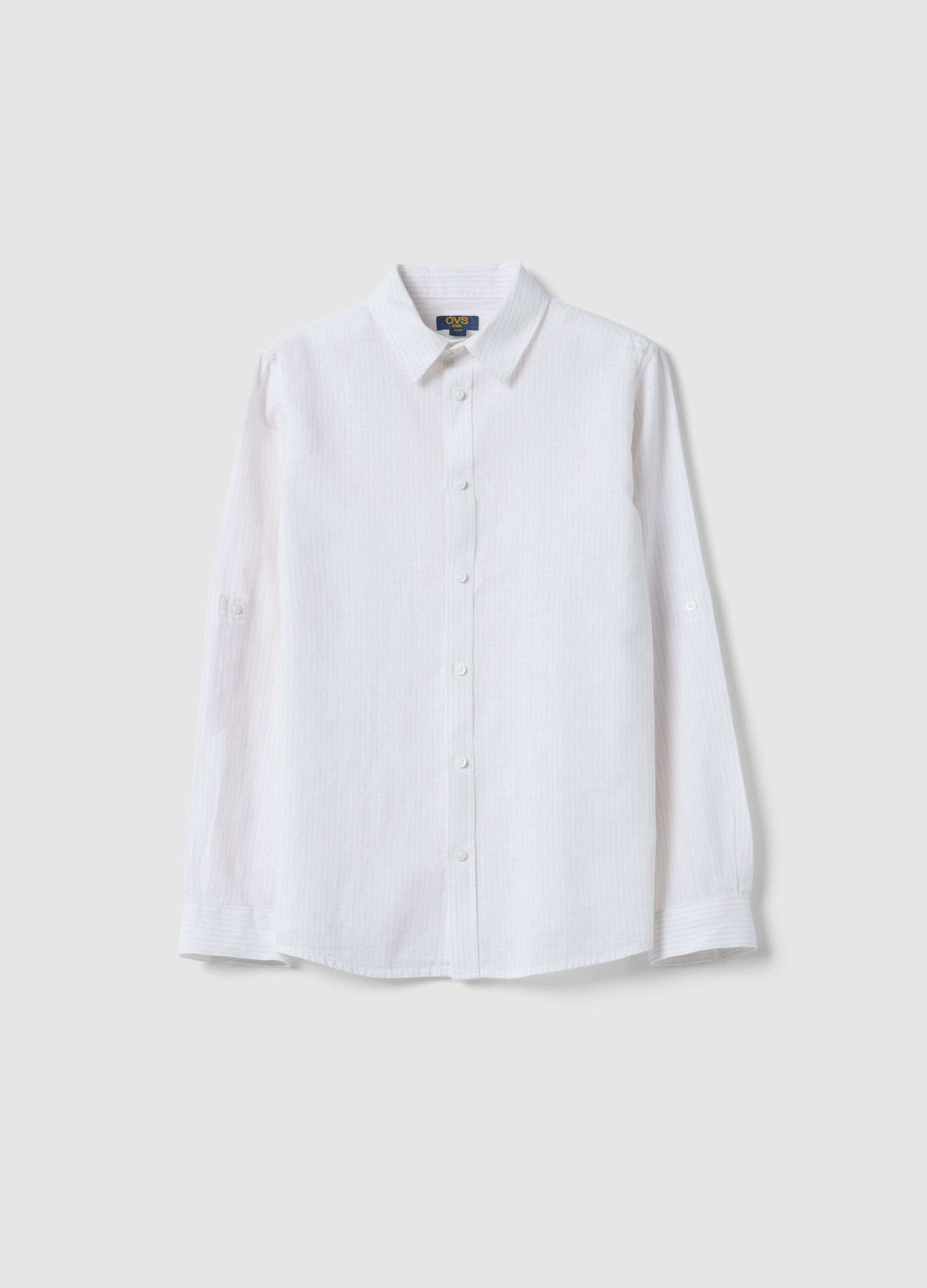 Camicia in misto lino e cotone bianca da ragazzo regular fit