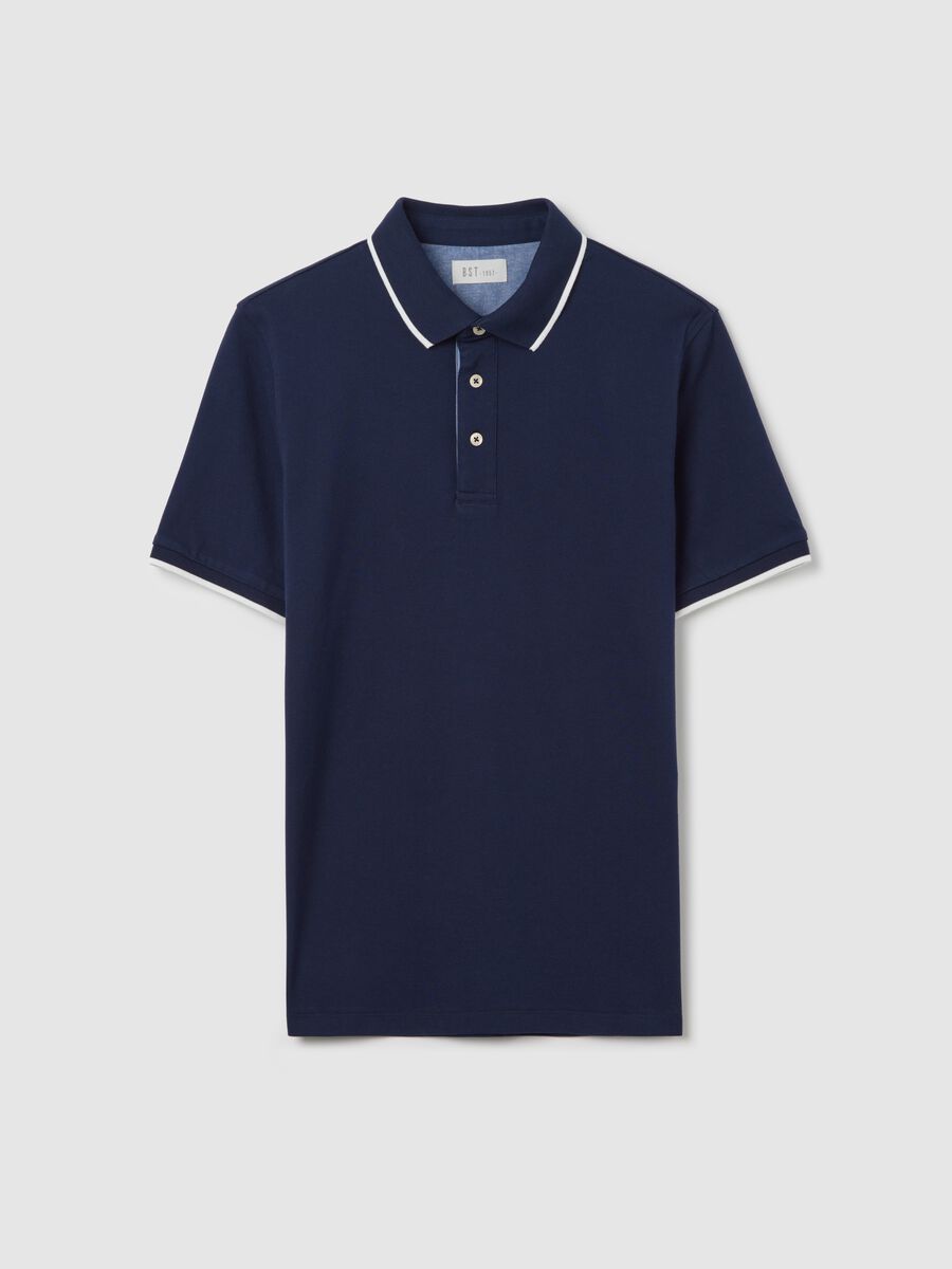 Blue polo shirt with short sleeves in cotton_4