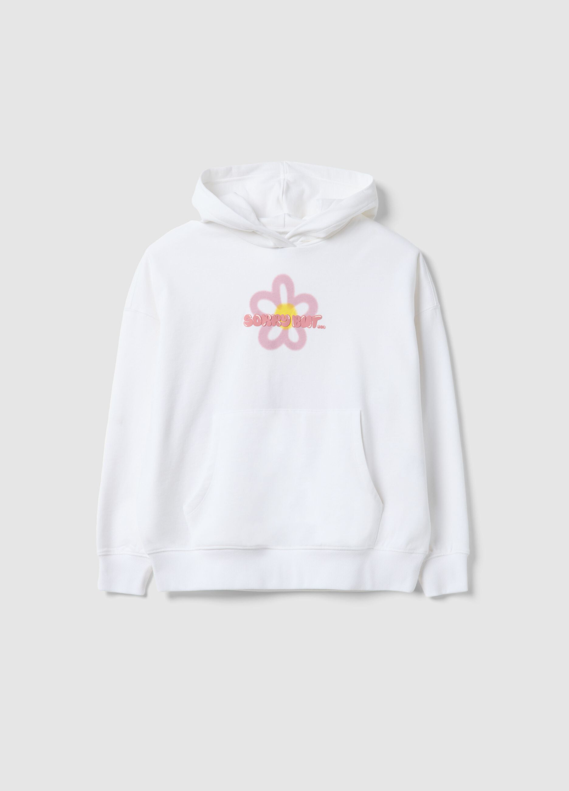 White pure cotton oversized fit sweatshirt for girls with flower