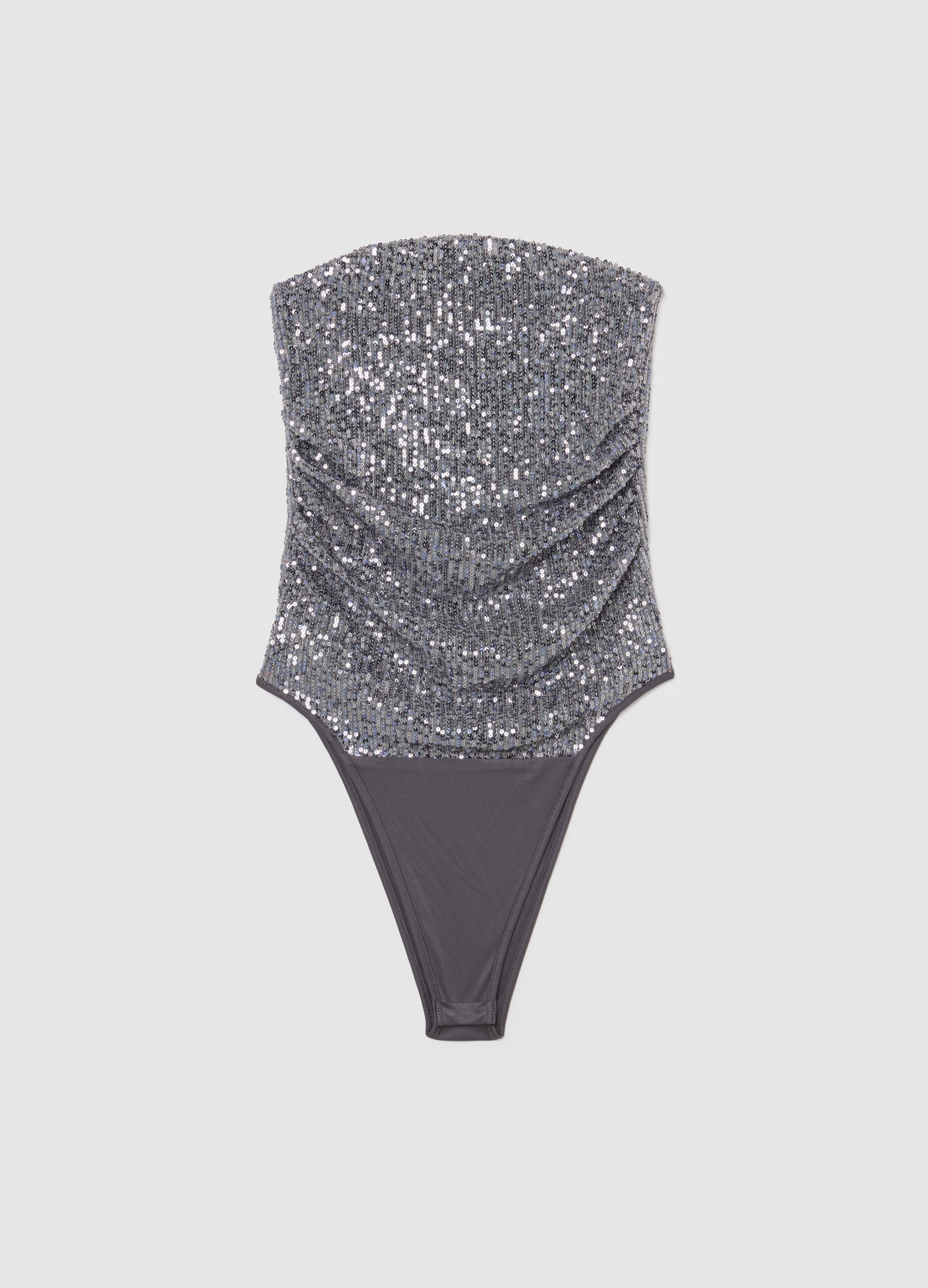 Grey bodysuit with sequins fitted style