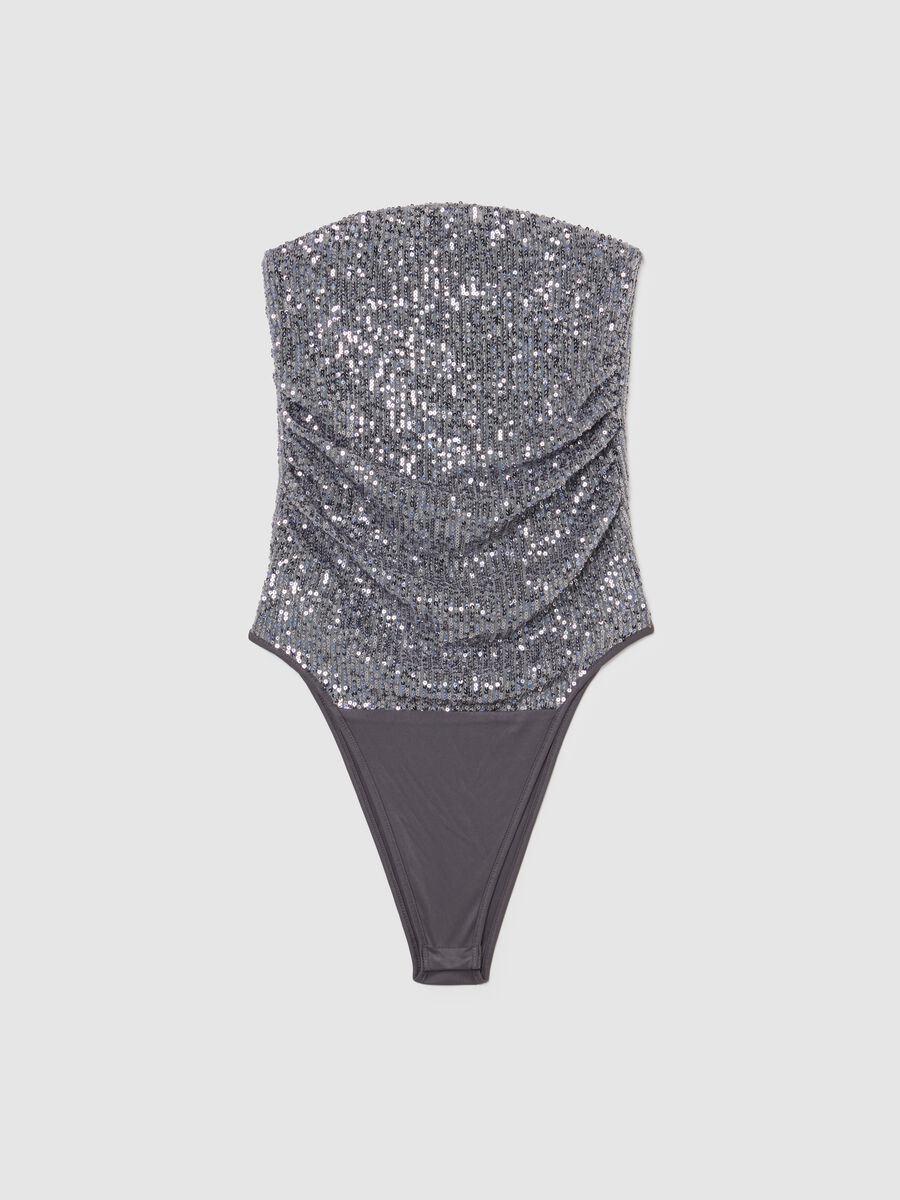 Grey bodysuit with sequins fitted style_0