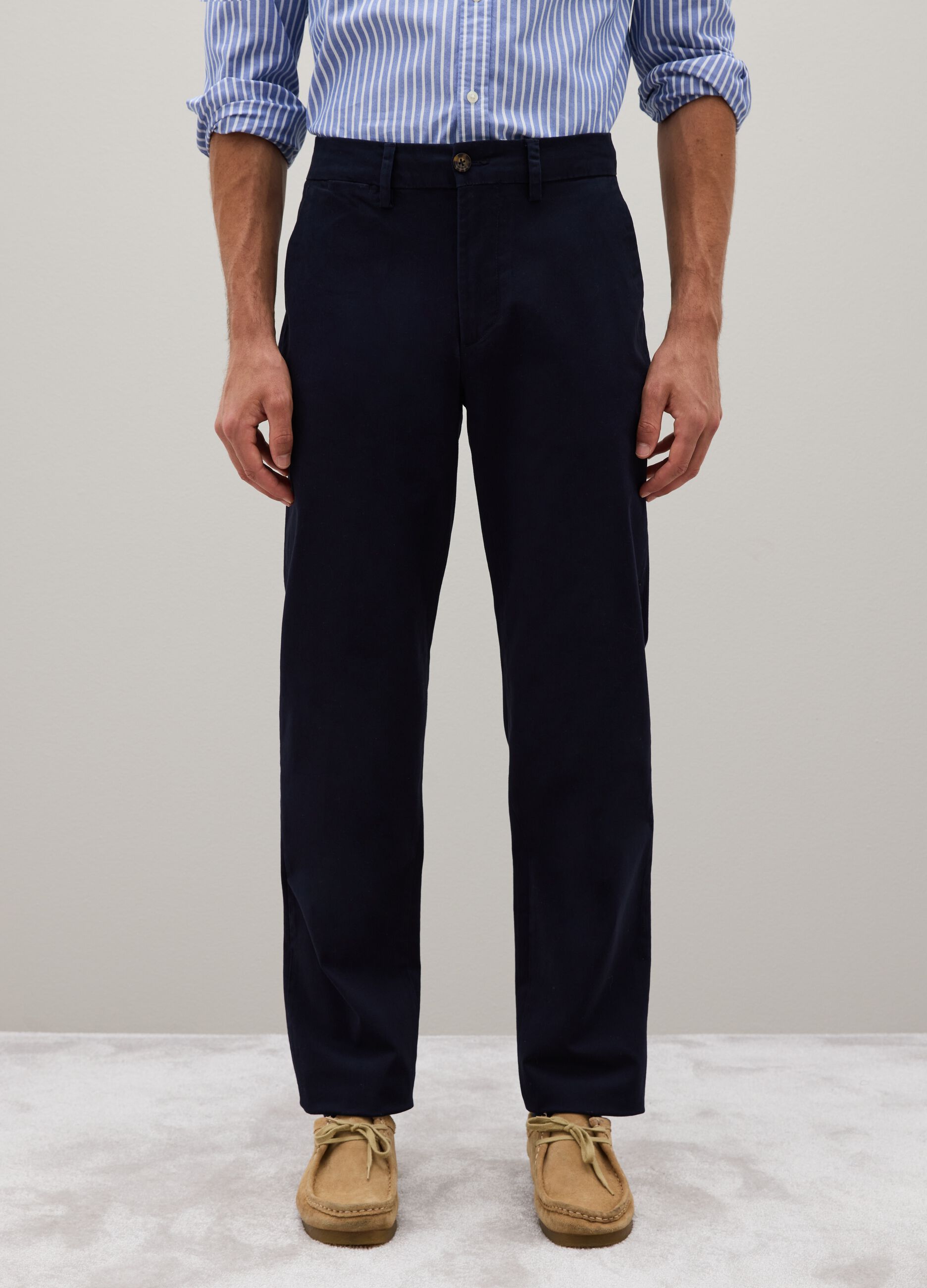Blue stretch cotton regular fit trousers