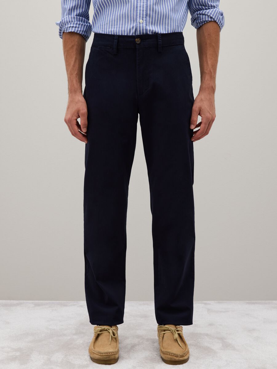 Blue stretch cotton regular fit trousers_1