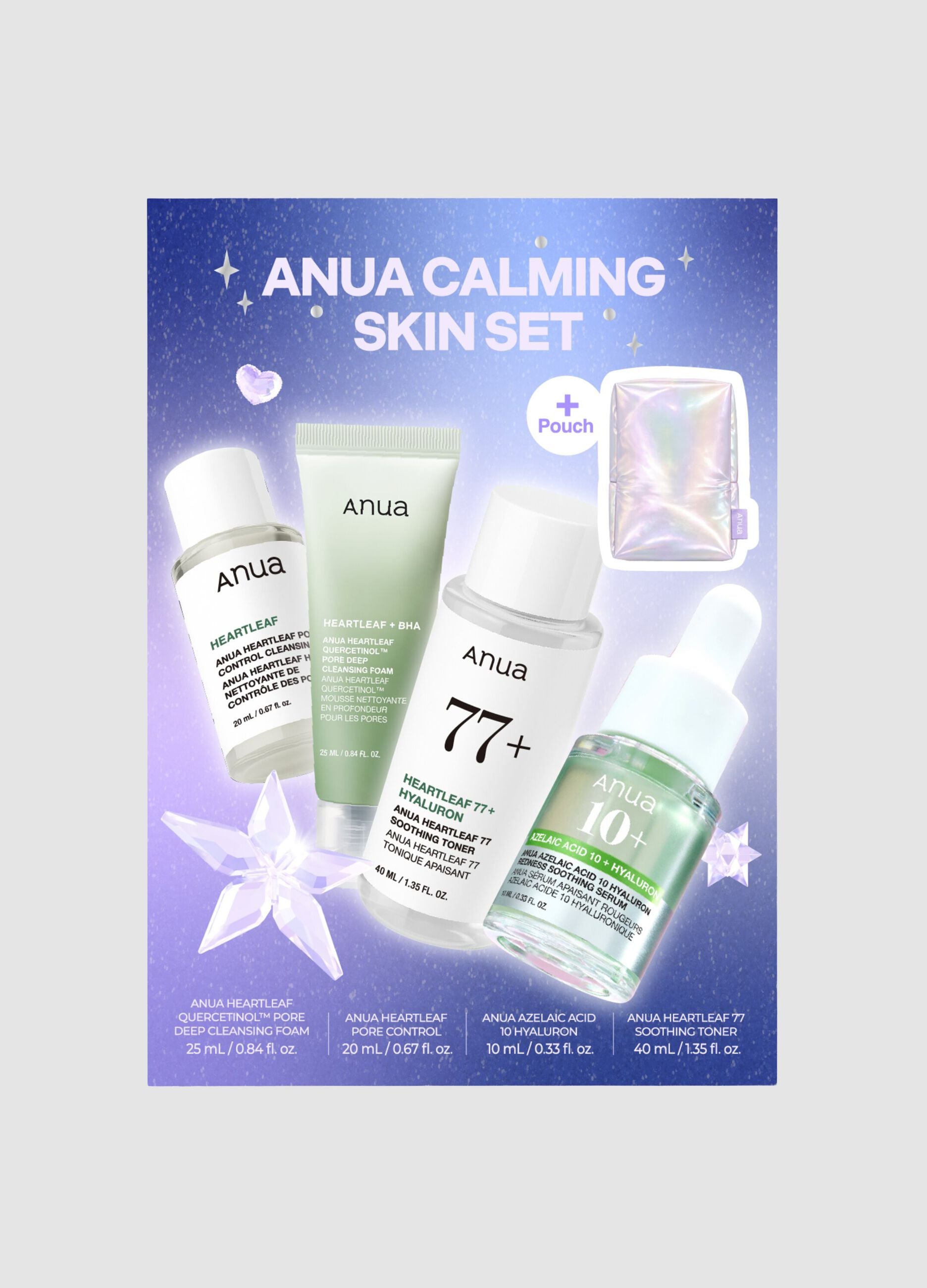 Anua Holiday Calming Skin Set: Foaming Cleanser 25 ml, Cleansing Oil 20 ml, Soothing Toner 40 ml, Treatment 10 ml - Korean Beauty Care