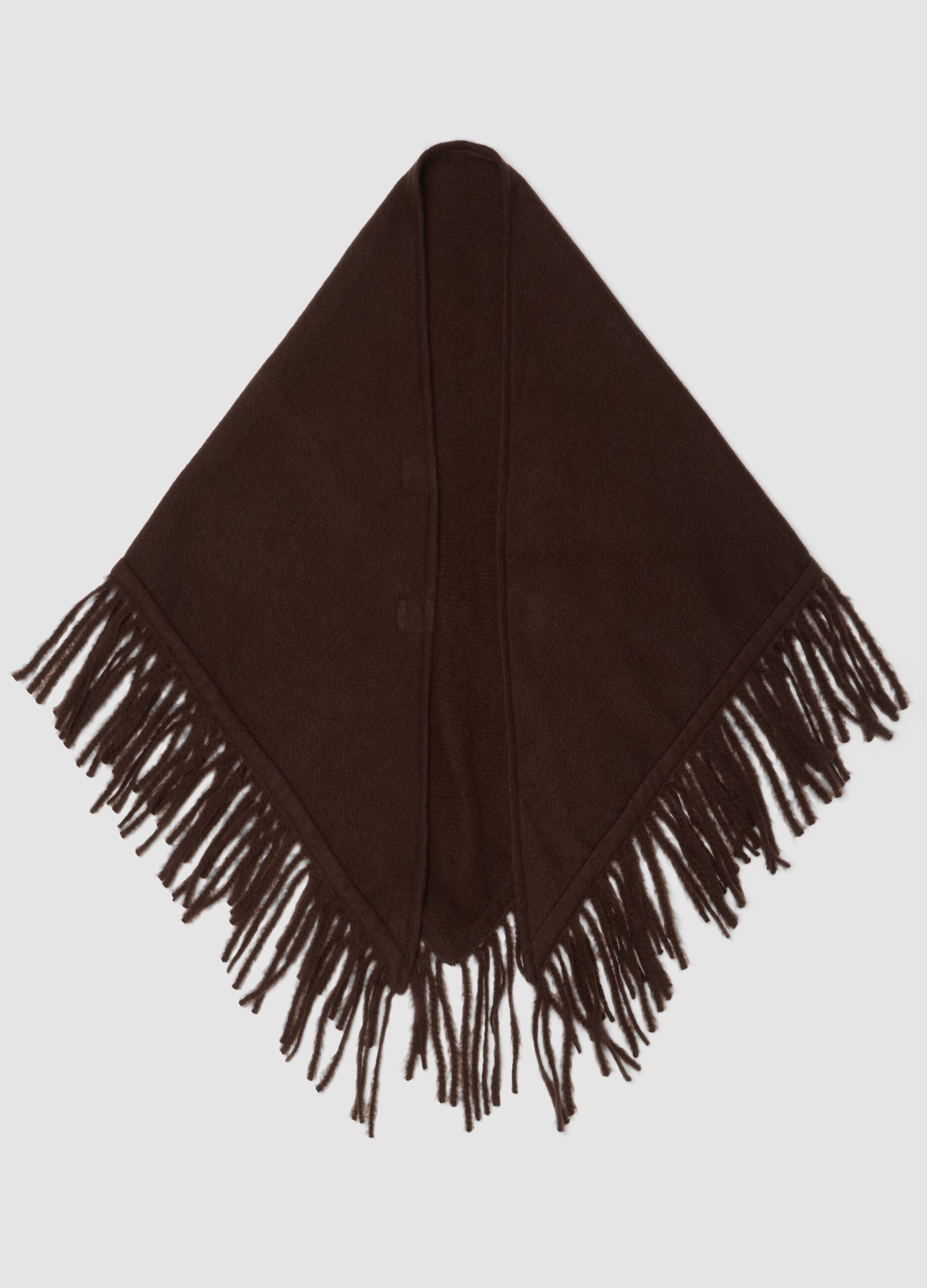 Brown fringed viscose-blend poncho