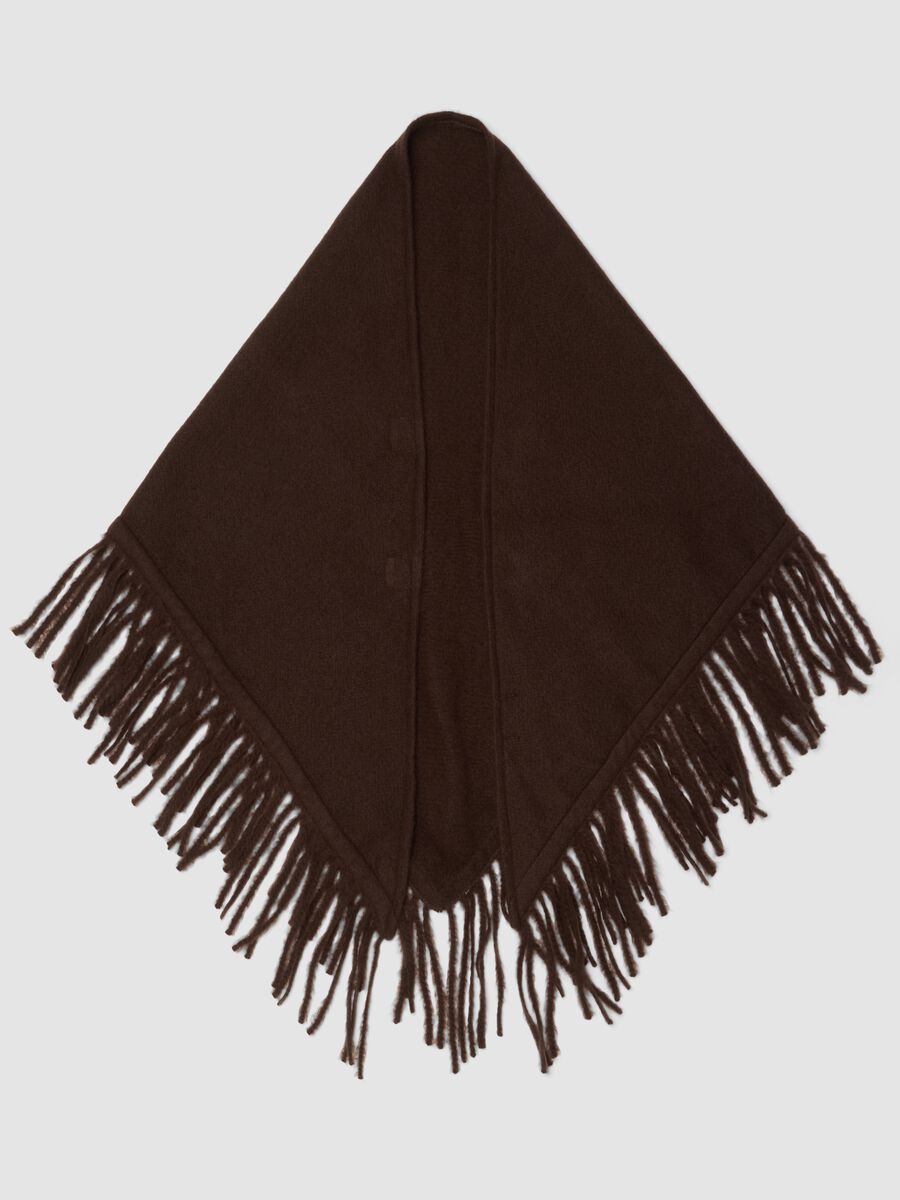 Brown fringed viscose-blend poncho_0
