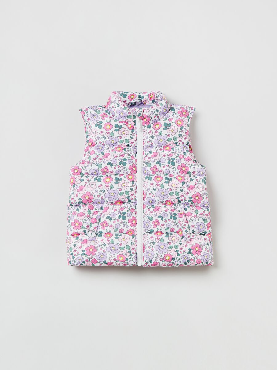 Full-zip gilet with floral print_0
