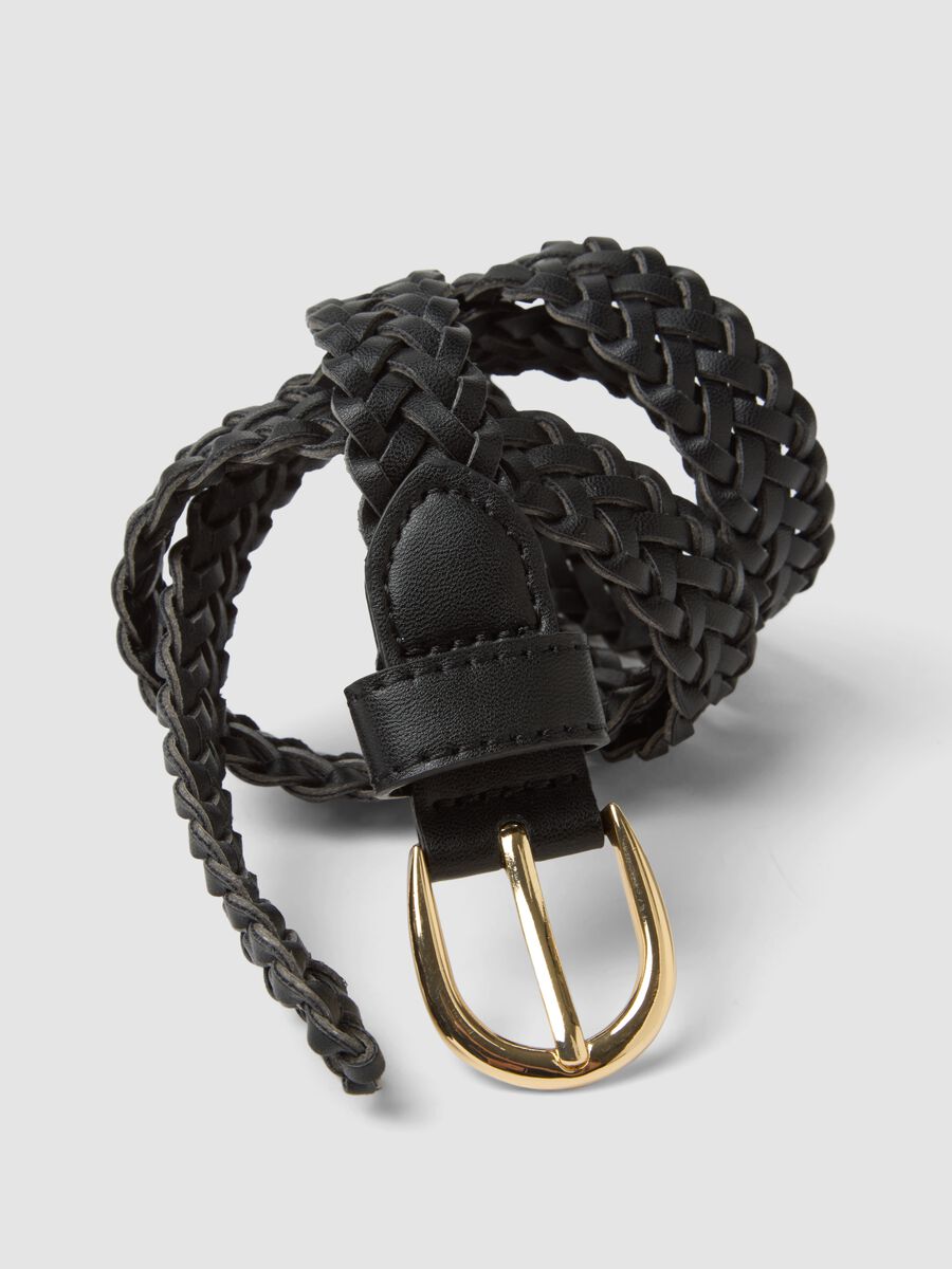 Cintura nera intrecciata con fibbia dorata_2