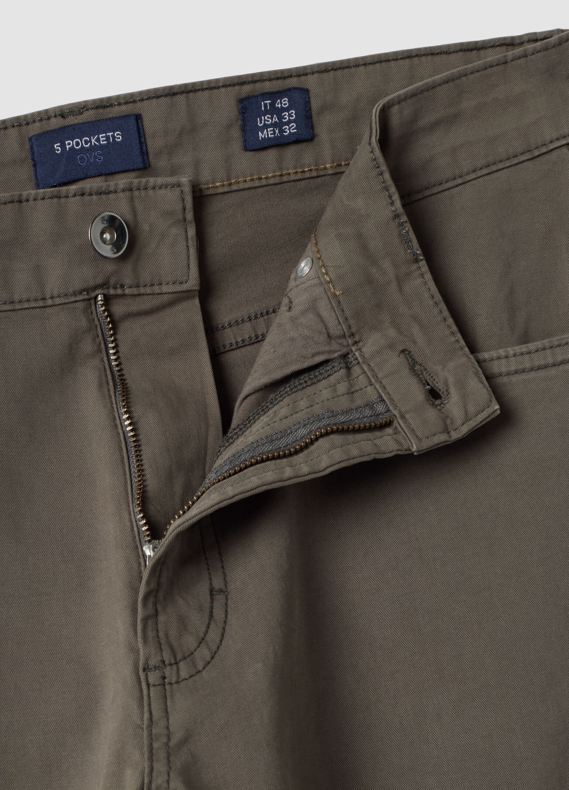 Grey stretch cotton five-pocket trousers