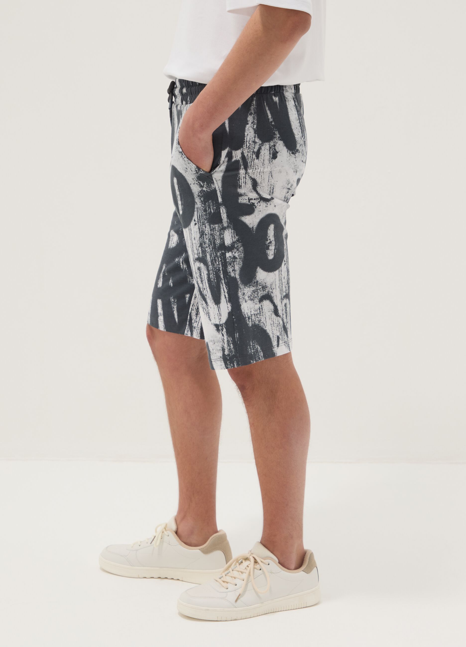 Shorts in puro cotone con stampa multicolor da ragazzo regular fit
