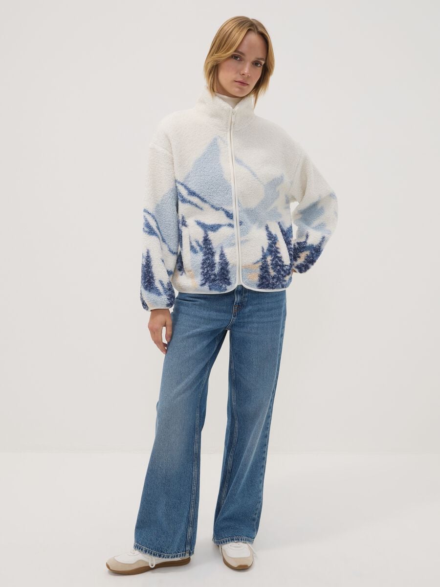 Felpa bianca full-zip con stampa paesaggio regular fit_2