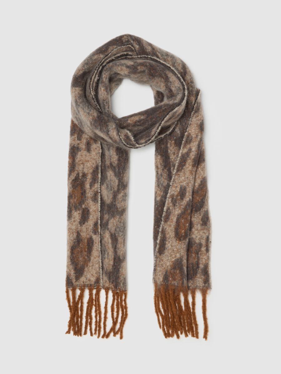 Brown Leopard Print Scarf with Fringes_0