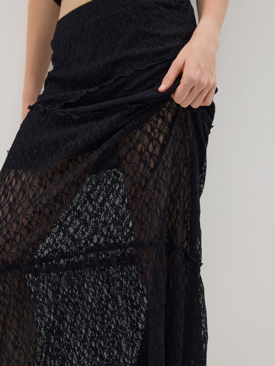 Long black lace skirt with asymmetric design_3