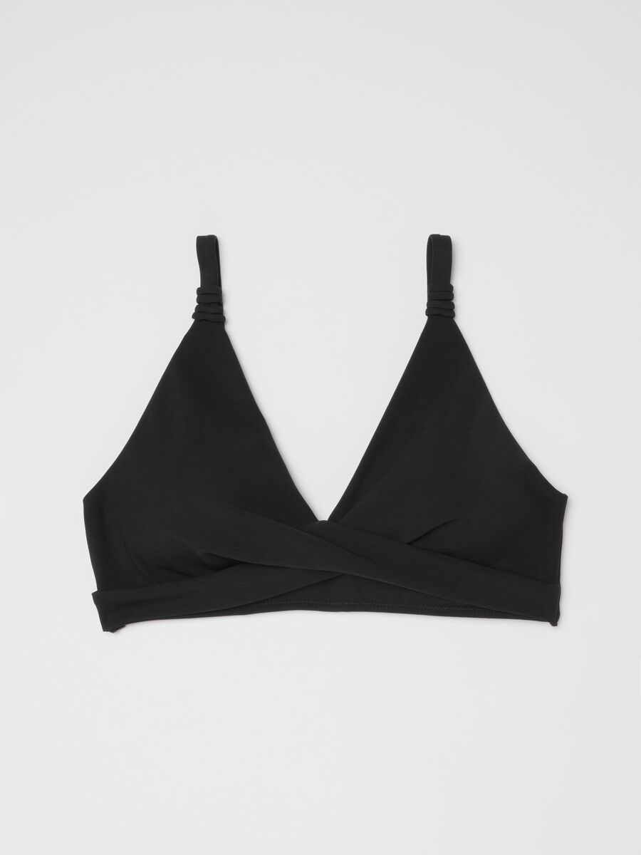 Top bikini a triangolo nero in tessuto elasticizzato con effetto shaping_4
