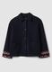 Cappotto blu in misto lana con ricami geometrici_0