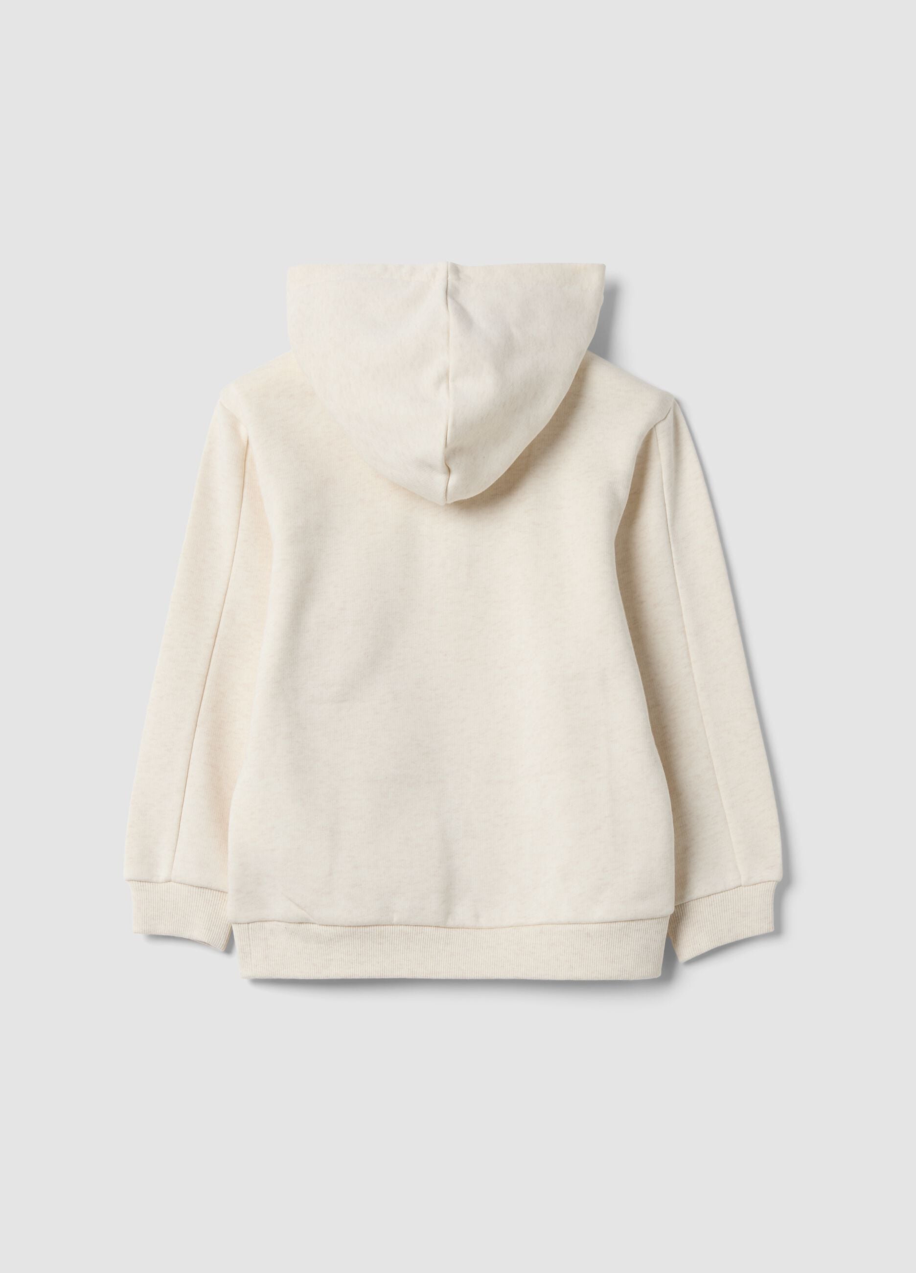 Beige cotton-blend hoodie sweatshirt with crew neck