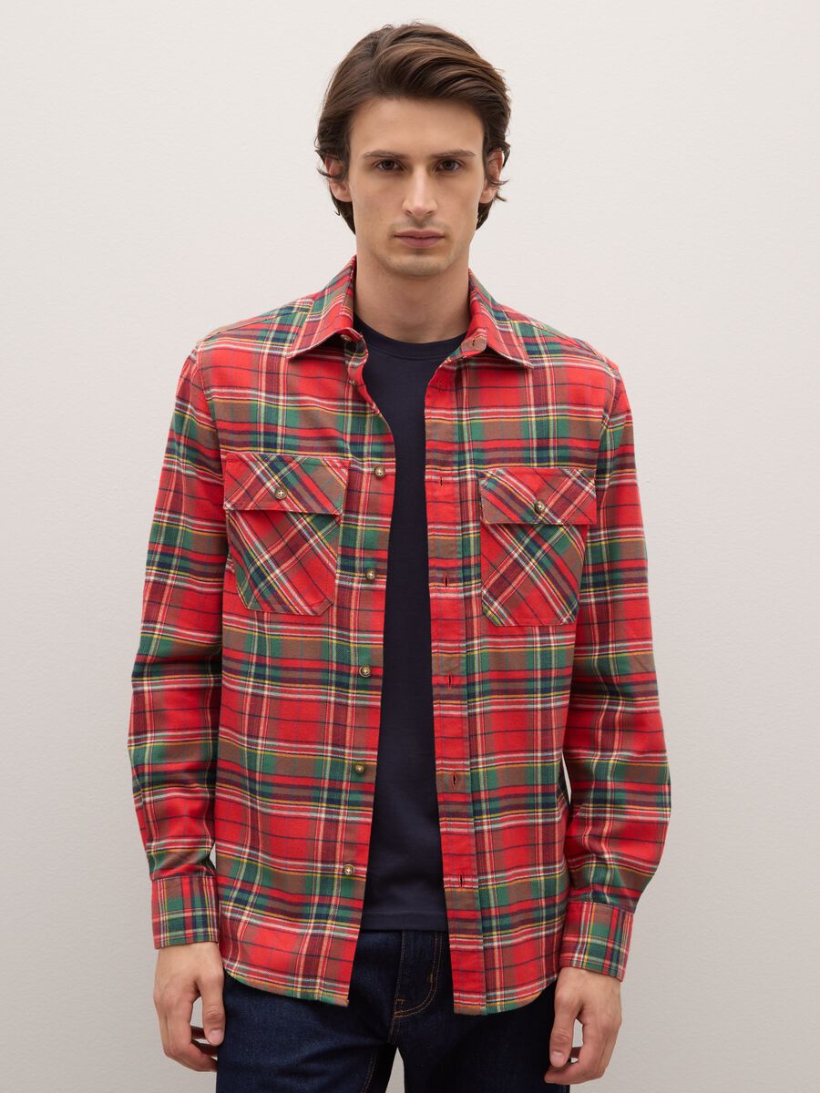 Multi-colour check shirt in pure cotton regular fit flannel_1