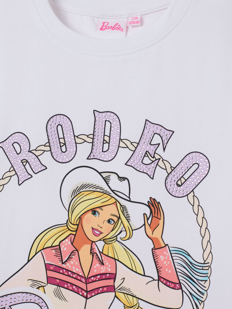 Girl's white stretch cotton T-shirt with Barbie print_2
