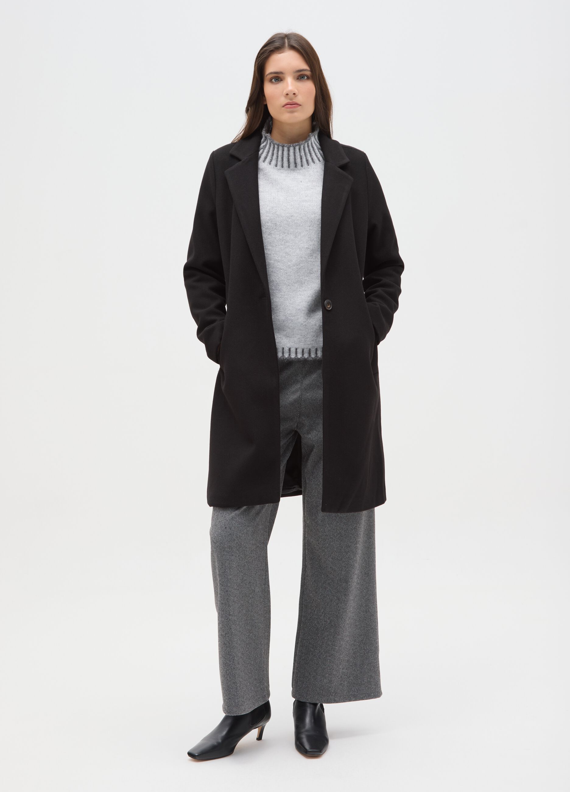 Black Single Breasted Coat Regular Fit