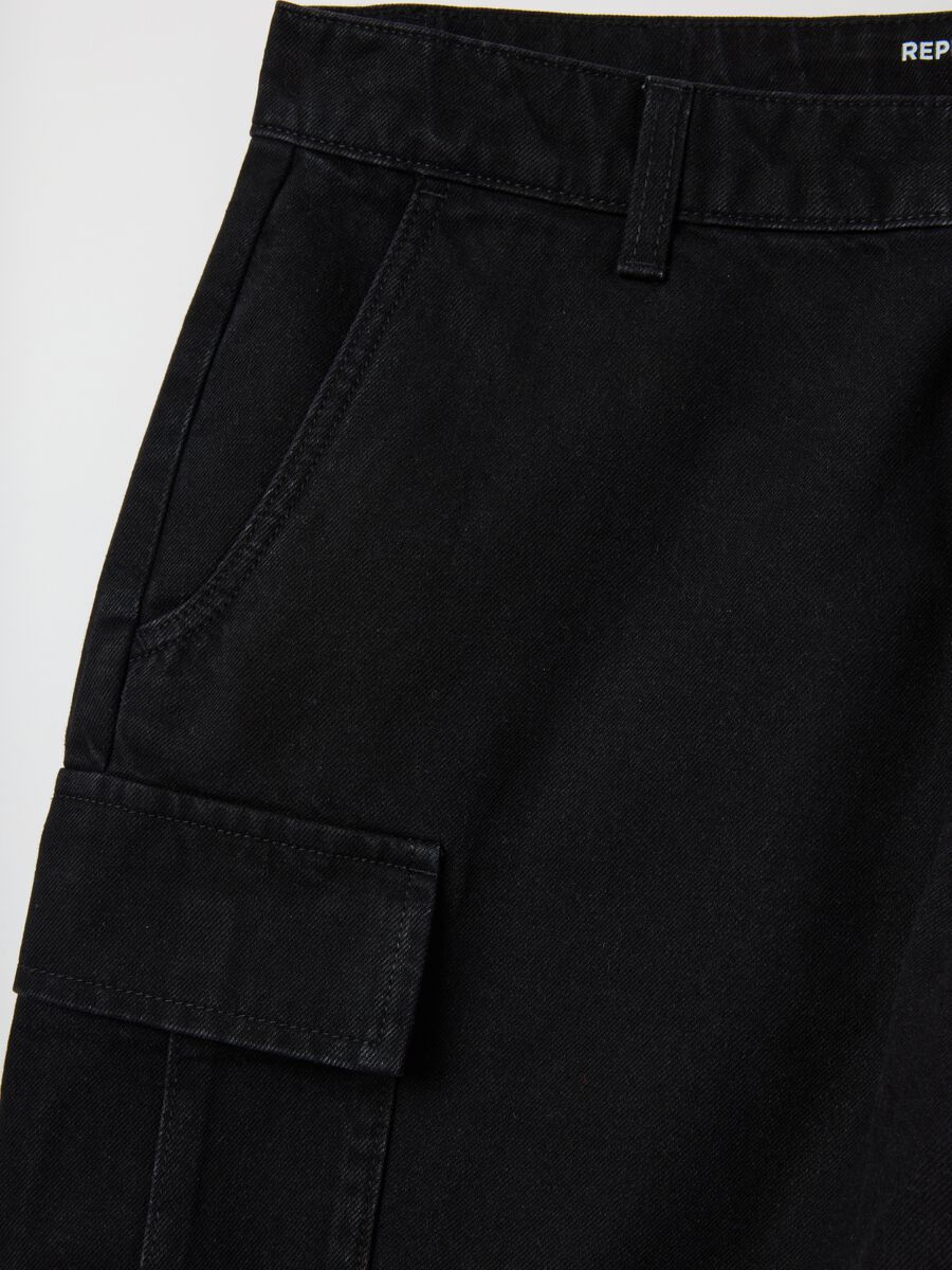 Men's black wide leg pure cotton bermuda shorts_5
