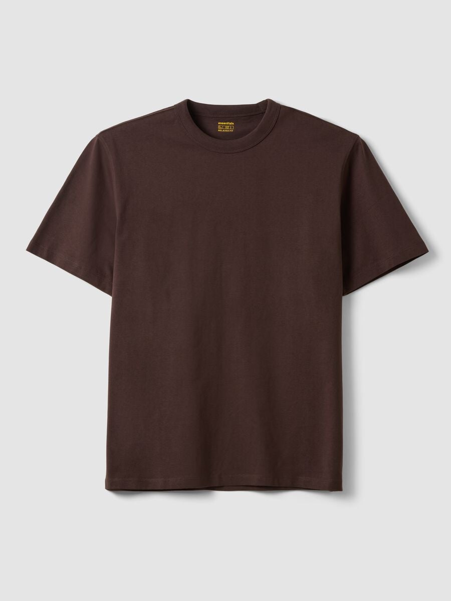 T-shirt marrone in puro cotone a girocollo relaxed fit_4