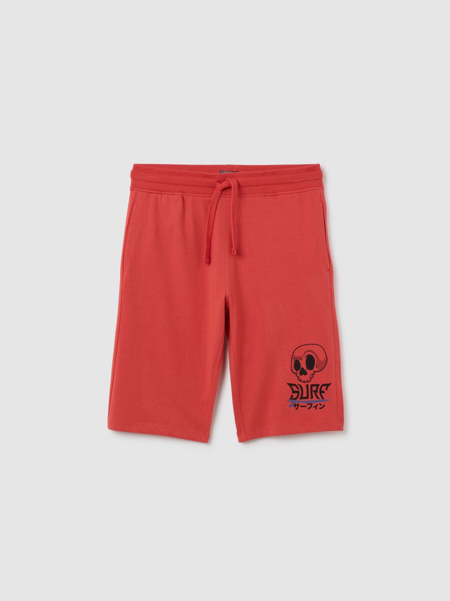 Boys' red pure cotton Bermuda shorts regular fit with elasticated waistband_3