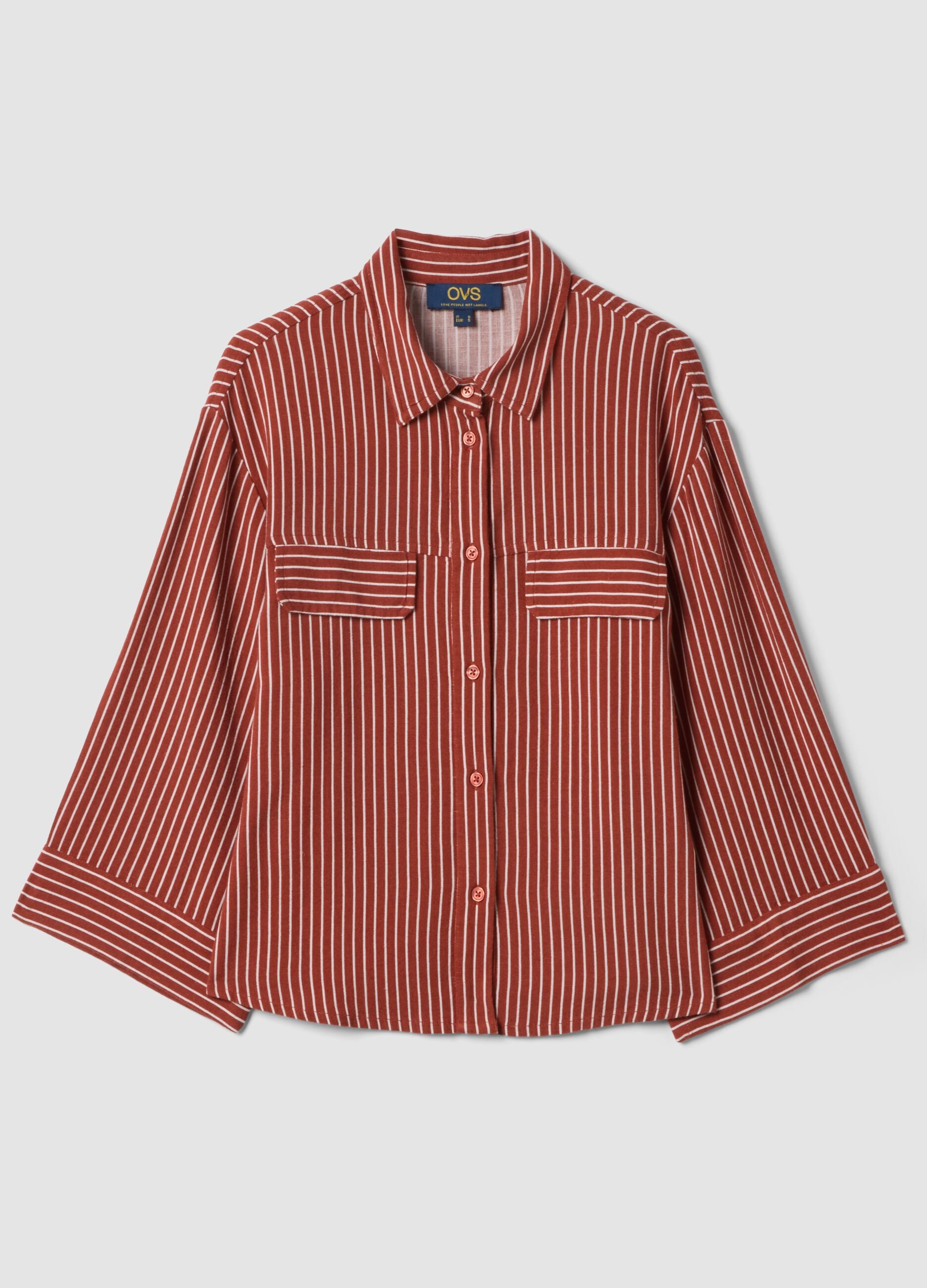 Regular-fit striped shirt in viscose and linen blend, white and red