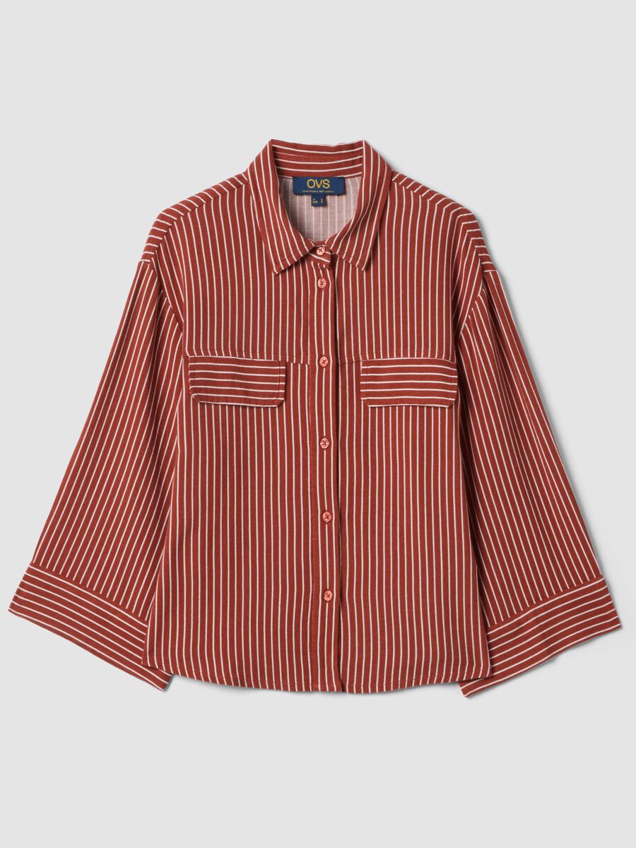 Regular-fit striped shirt in viscose and linen blend, white and red_4