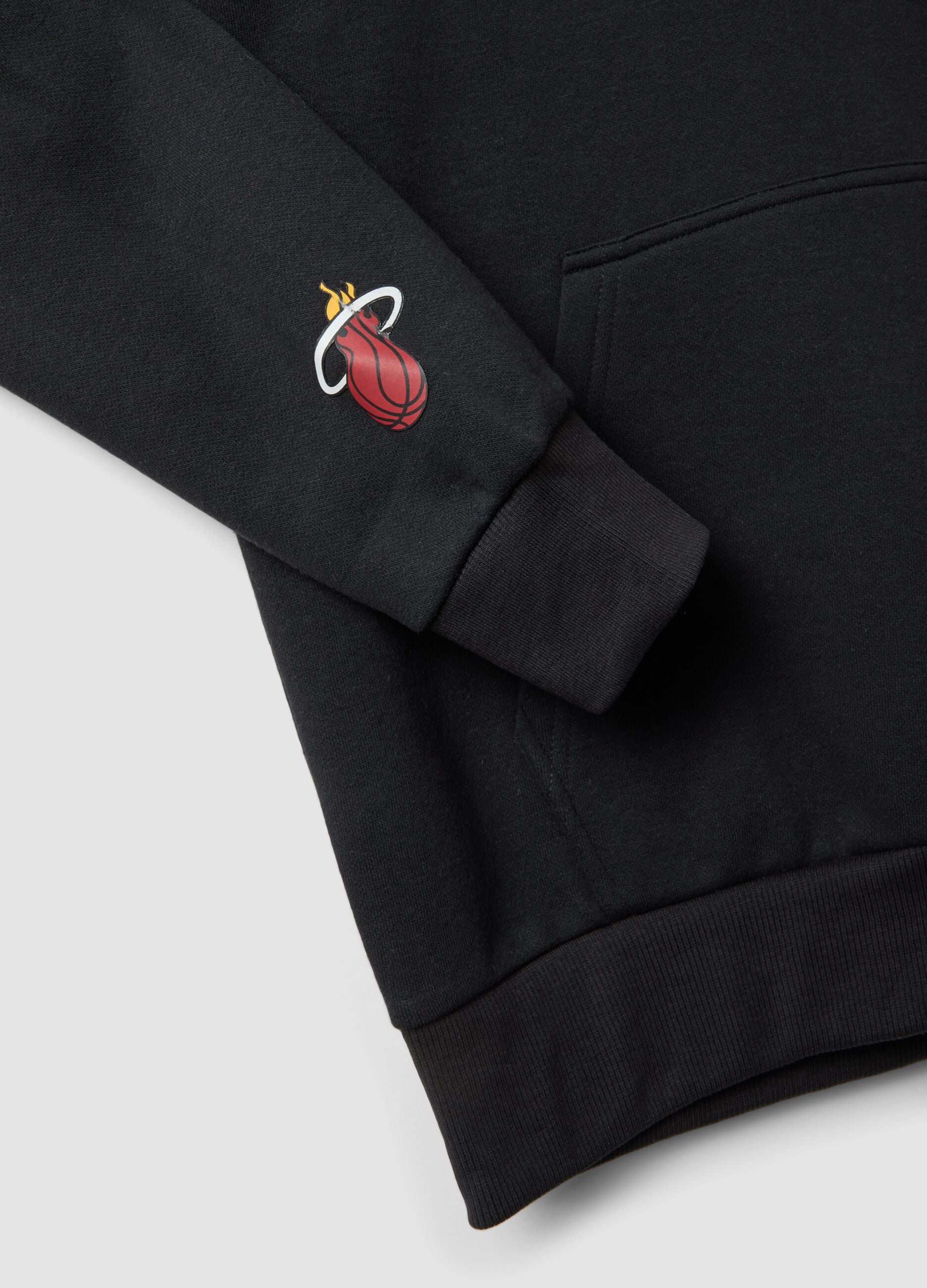 Black cotton-blend hoodie with Miami Heat print