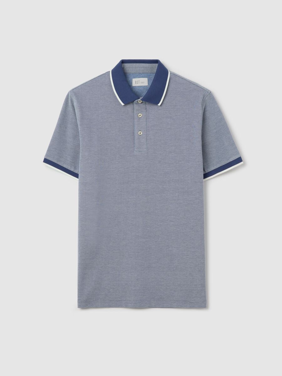 Blue polo shirt with short sleeves in cotton piquet_4
