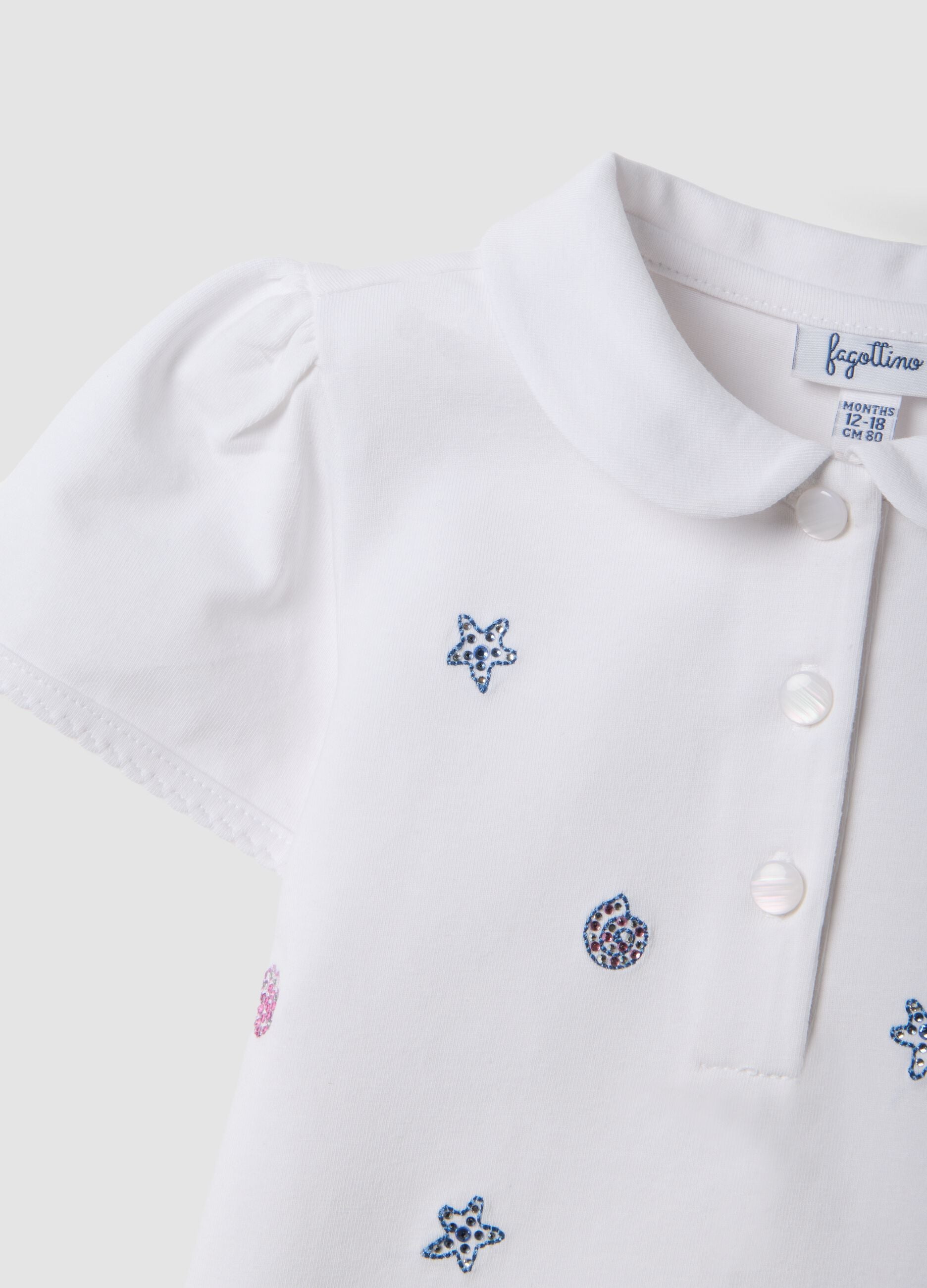 Polo bianca in cotone elasticizzato con colletto classico per bimba regular fit