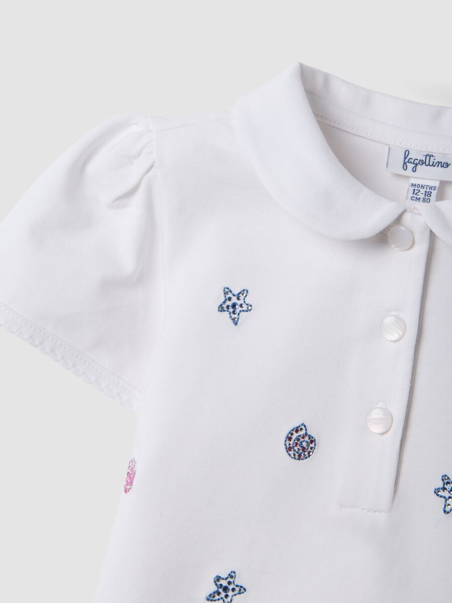 White stretch cotton polo shirt with classic collar for baby girl, regular fit_2