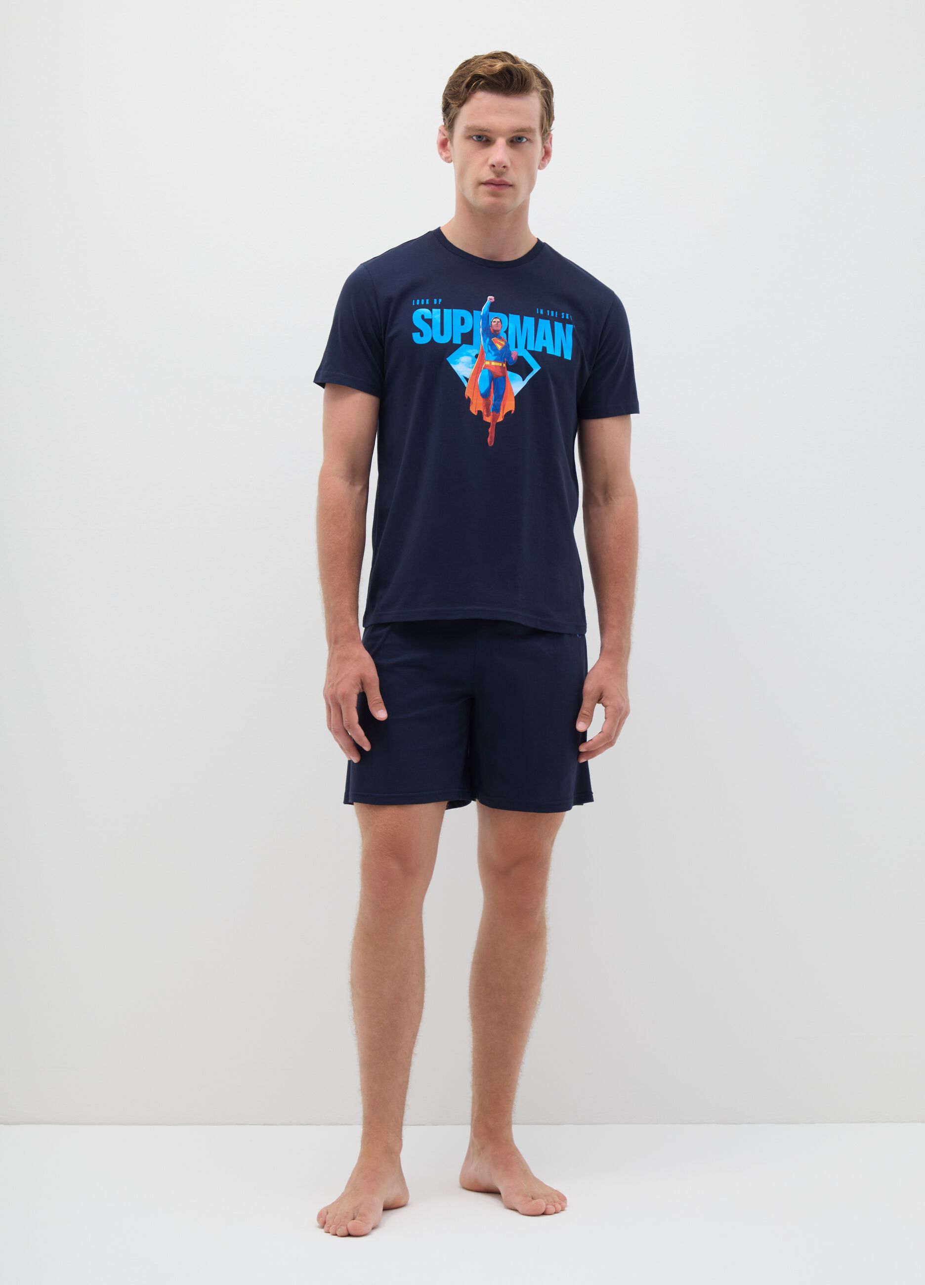 Men's blue pure cotton pyjama with Superman graphic