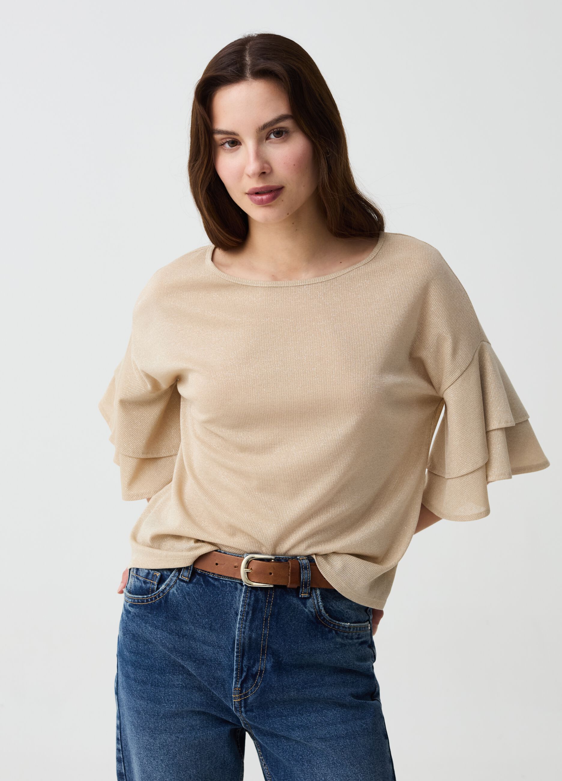 Ovs T-shirt in lurex maniche con balze