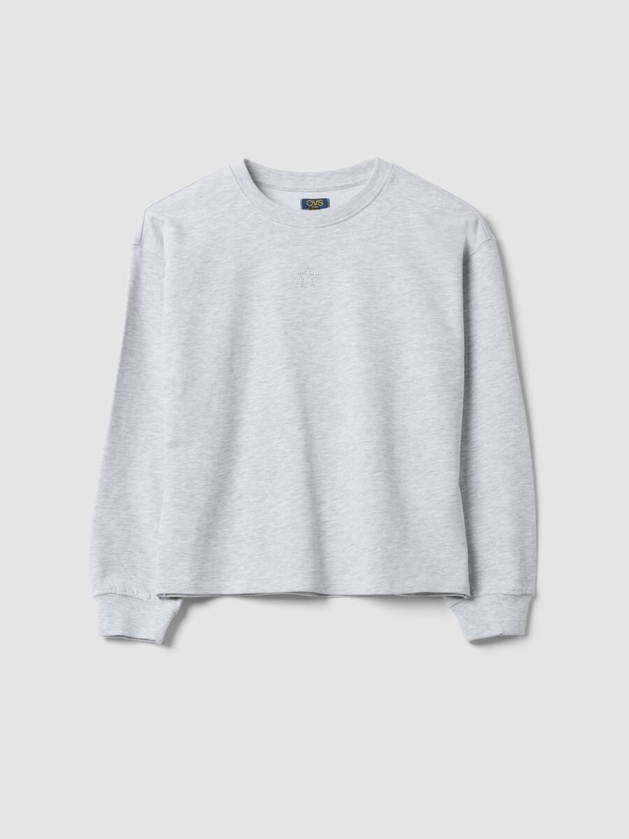 Felpa grigia in puro cotone con stella per ragazza relaxed fit_0