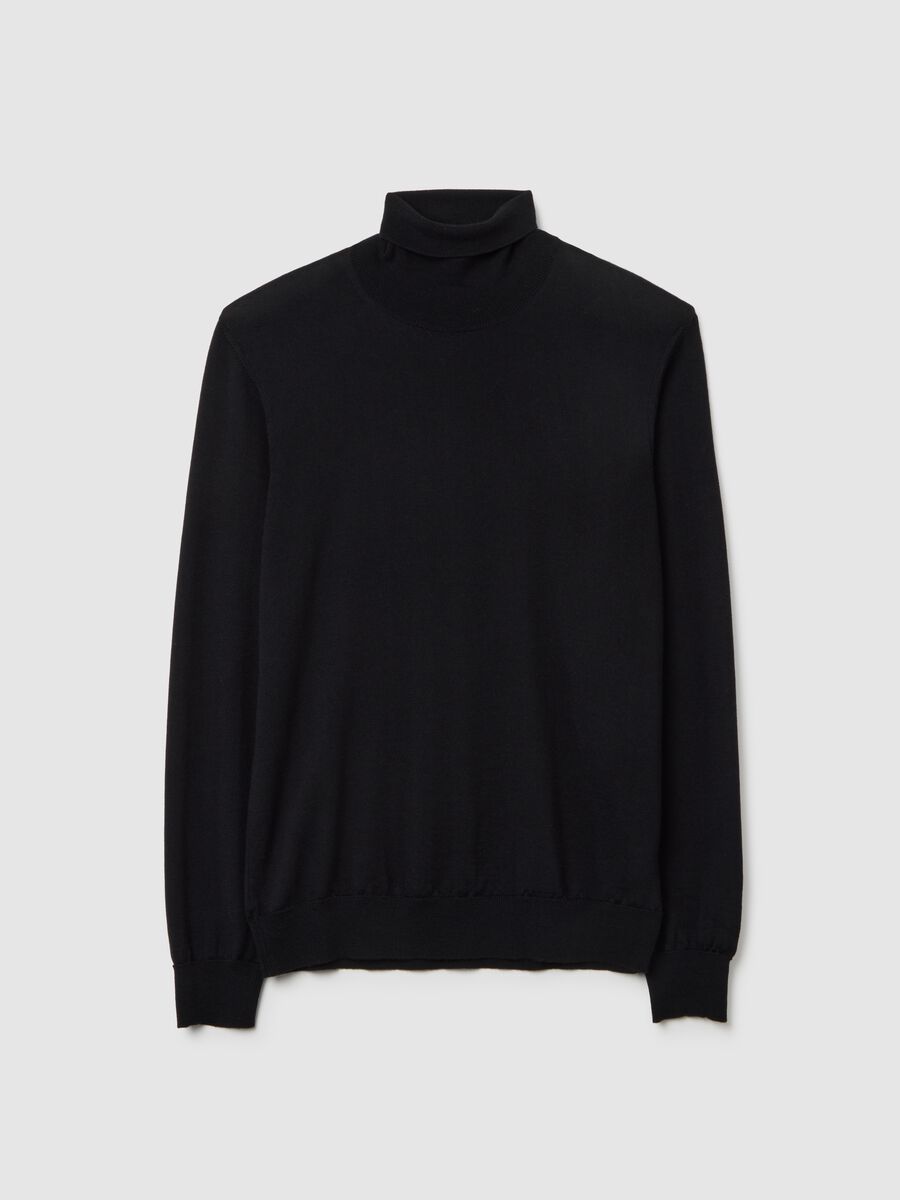 Maglione a collo alto nero in pura lana merino regular fit_0