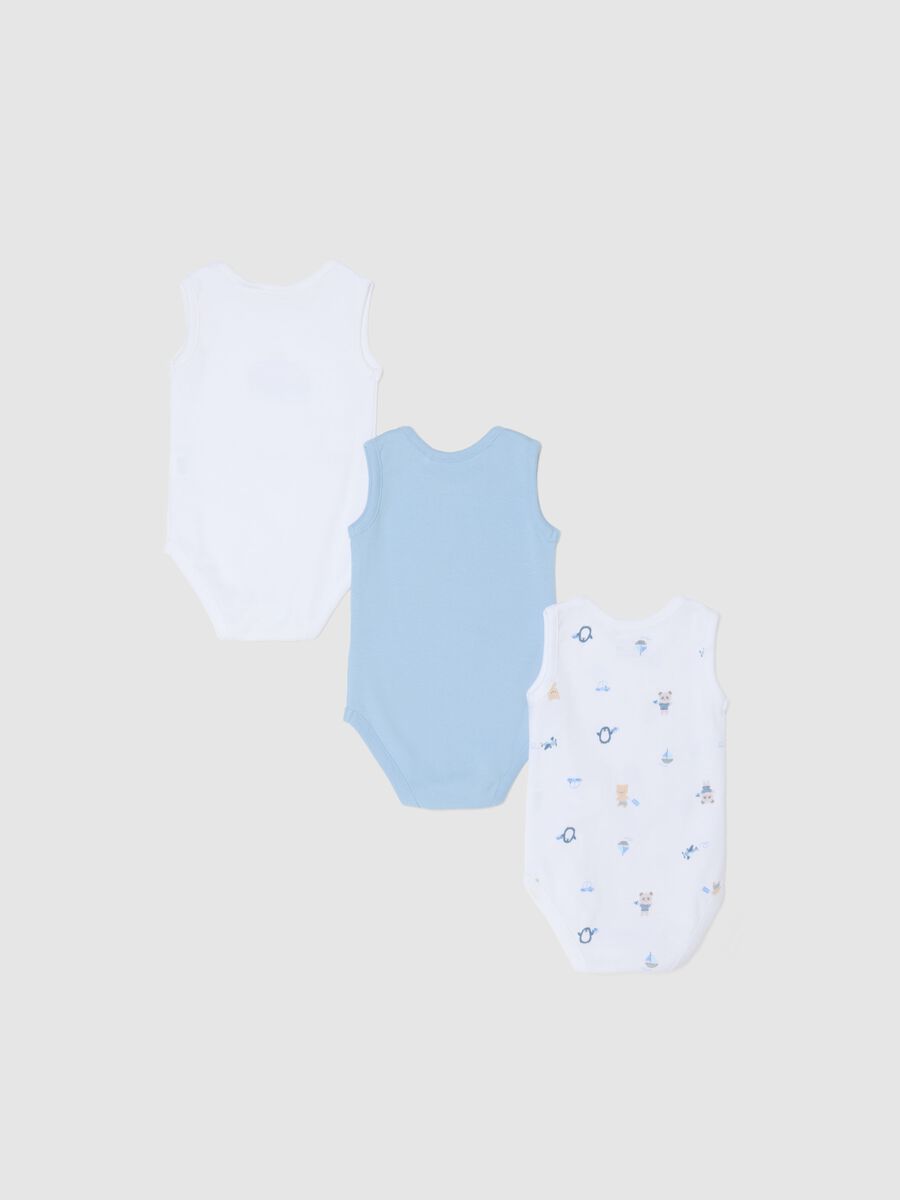 Tripack body senza maniche in puro cotone multicolor da neonato_1