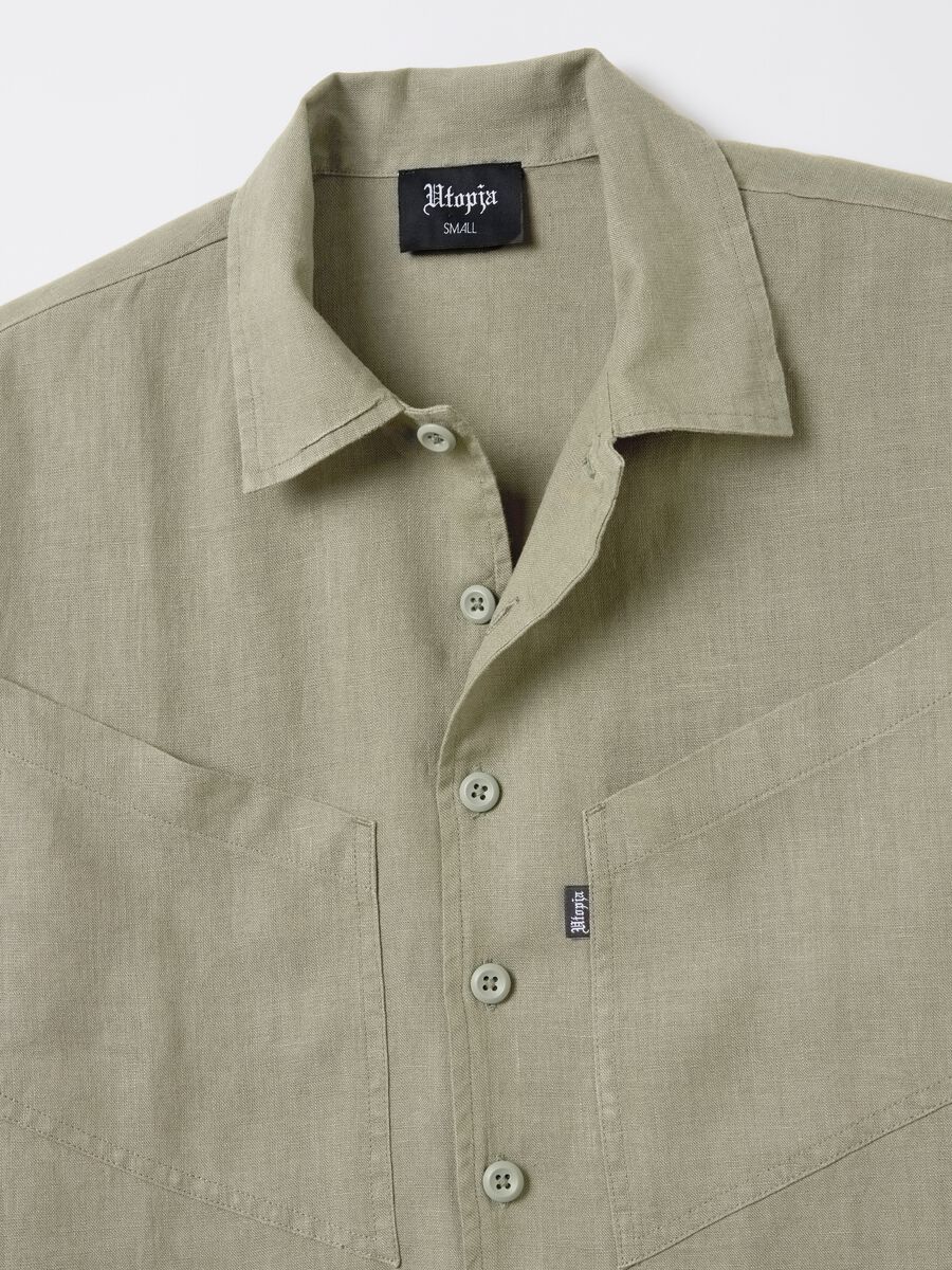 100% Linen Cargo Shirt Military Green_7