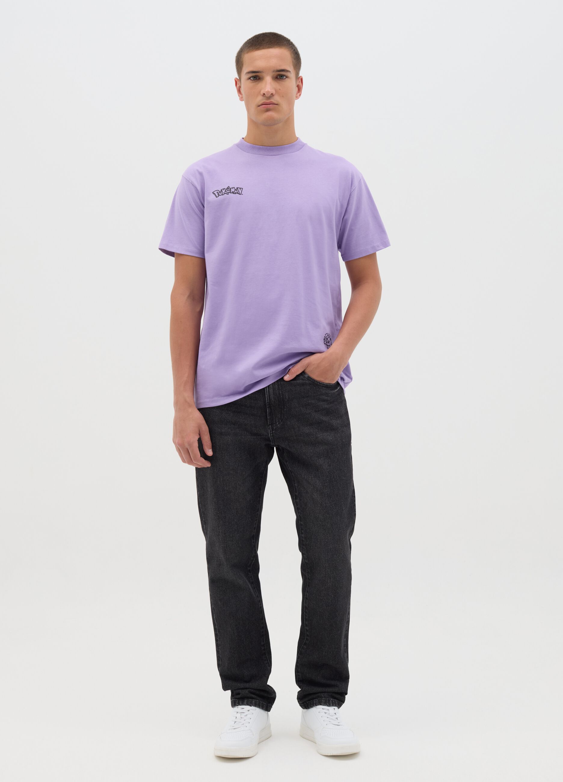 T-shirt da uomo in puro cotone viola