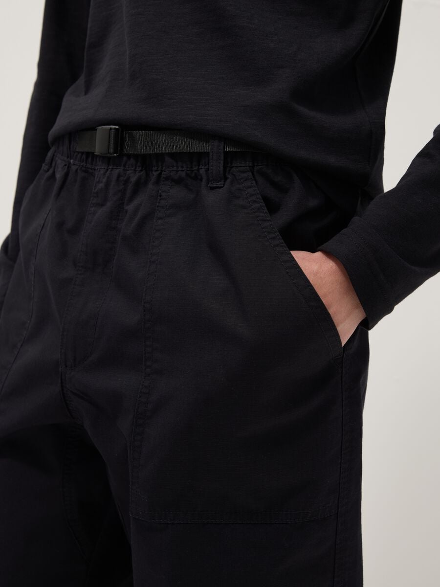 Blue pure cotton baggy-fit shorts with elasticated waistband_3