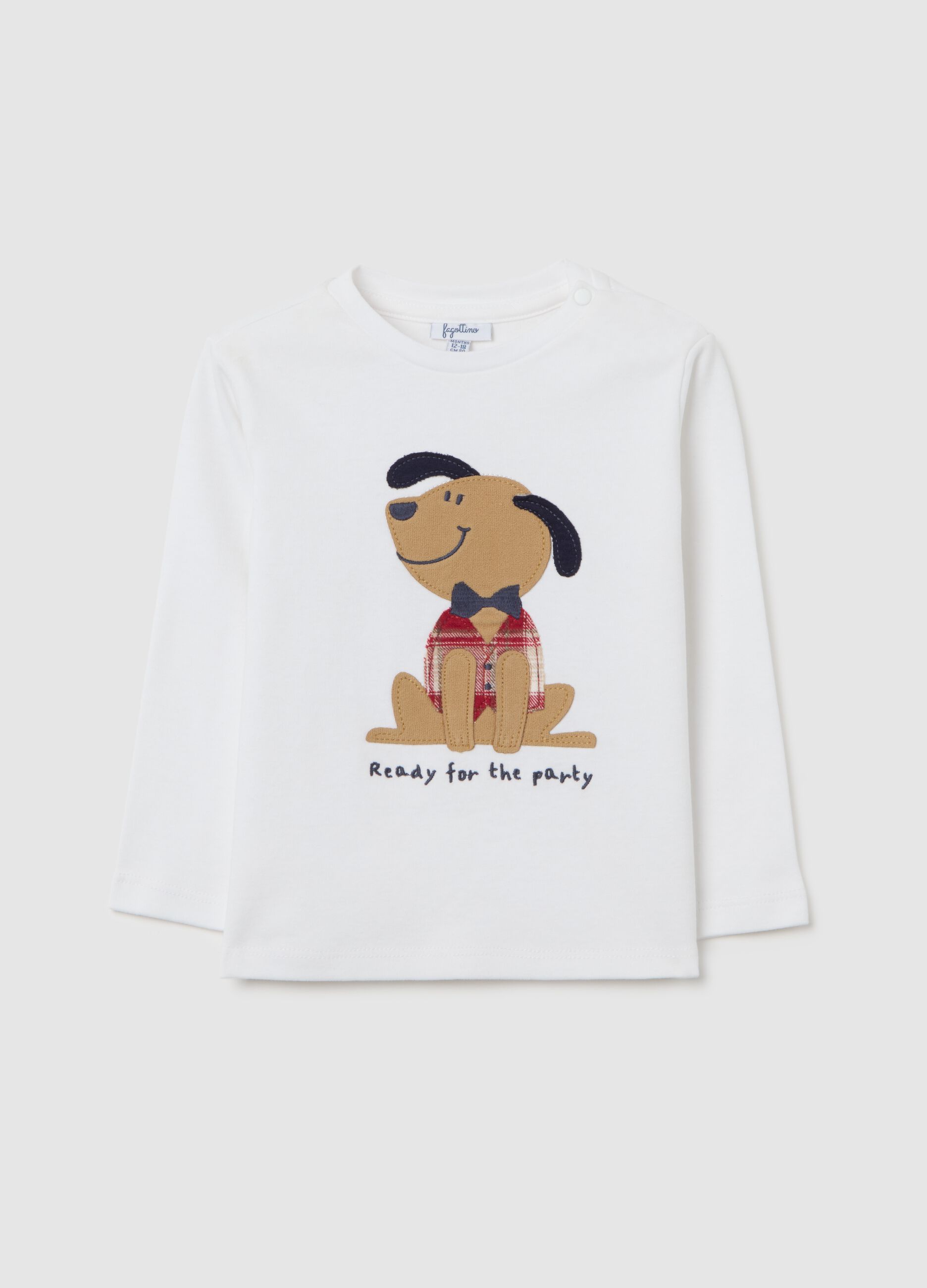 Boys' white cotton T-shirt regular fit with dog print