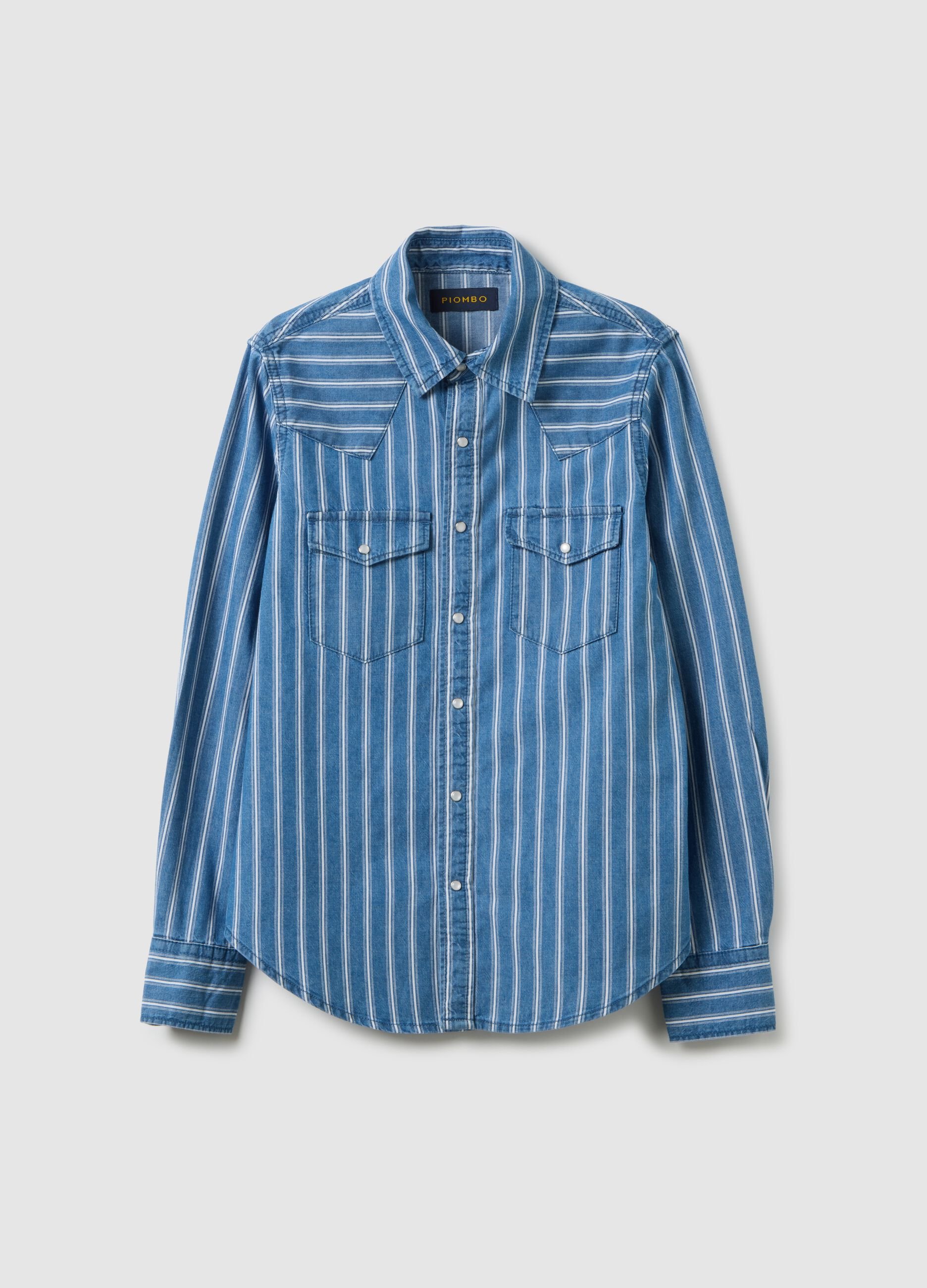 Striped Pure Cotton Denim Shirt