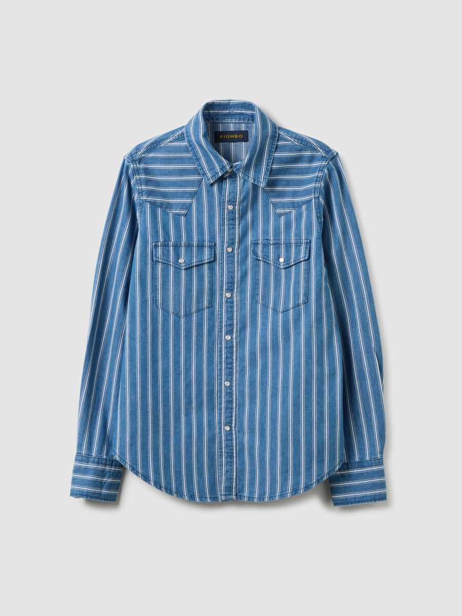 Striped Pure Cotton Denim Shirt_4