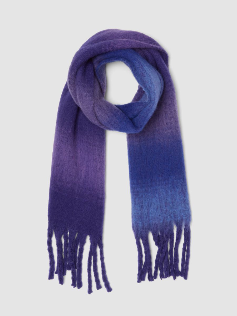Purple wool-blend scarf with fringes_0