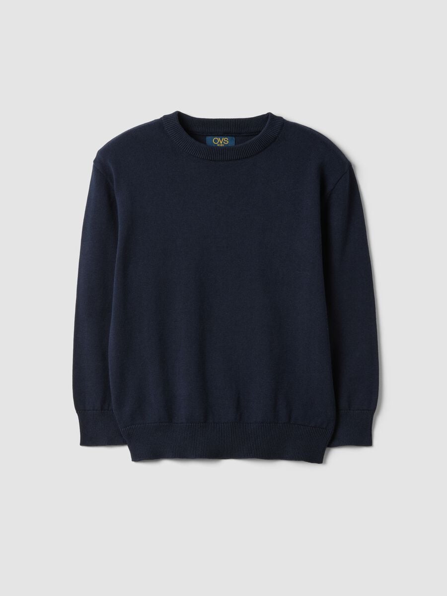 Maglia blu in puro cotone a girocollo over fit per bambino_0