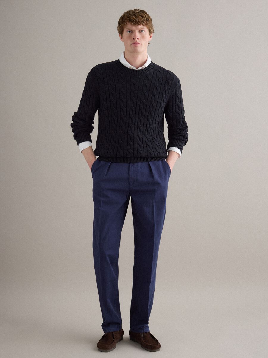 Regular fit blue pure cotton chino trousers_0