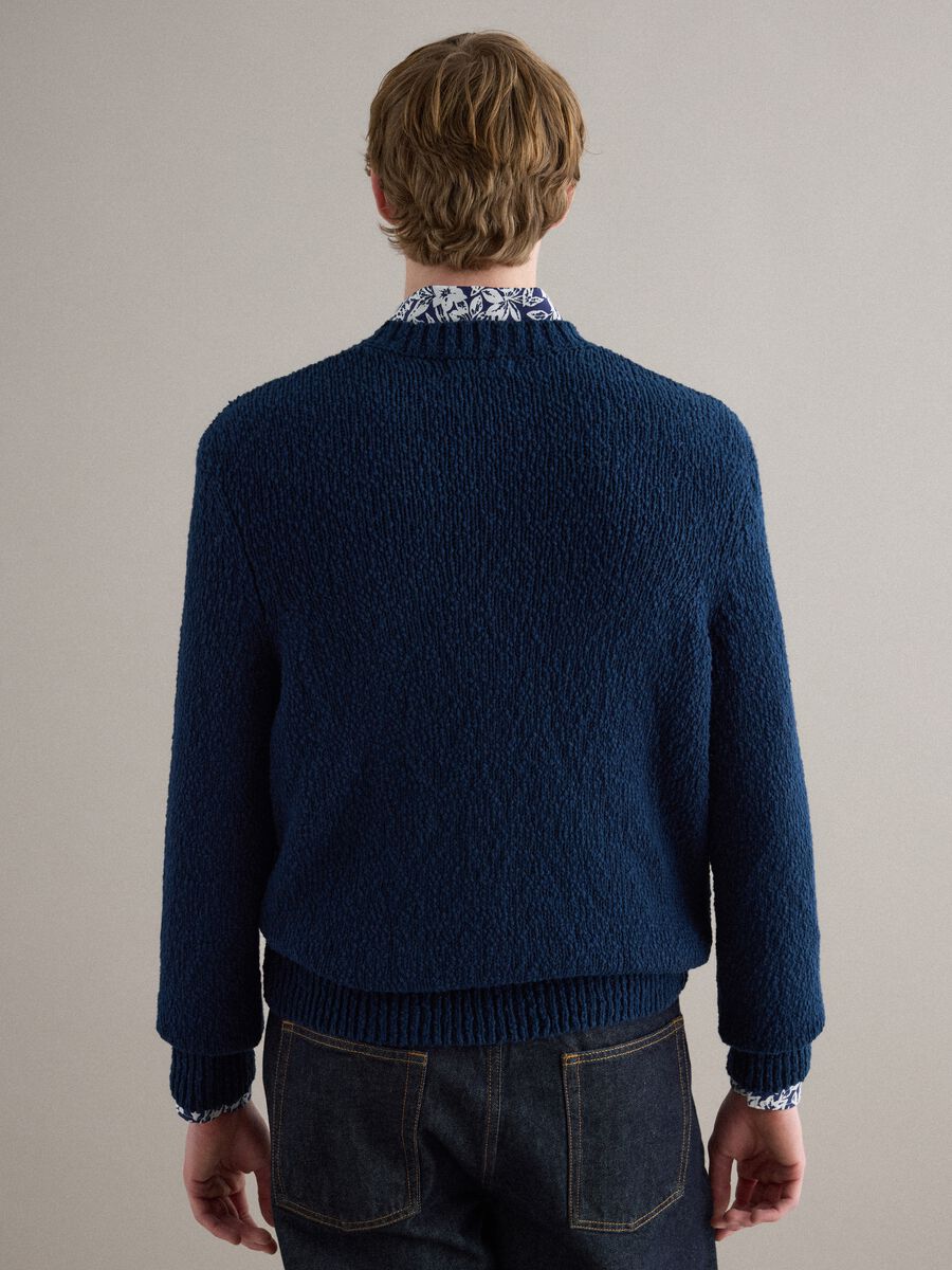 Long sleeve blue pure cotton pullover regular fit_2