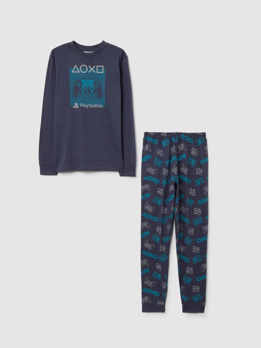 Pigiama da ragazzo in puro cotone blu regular fit con stampa PlayStation_0
