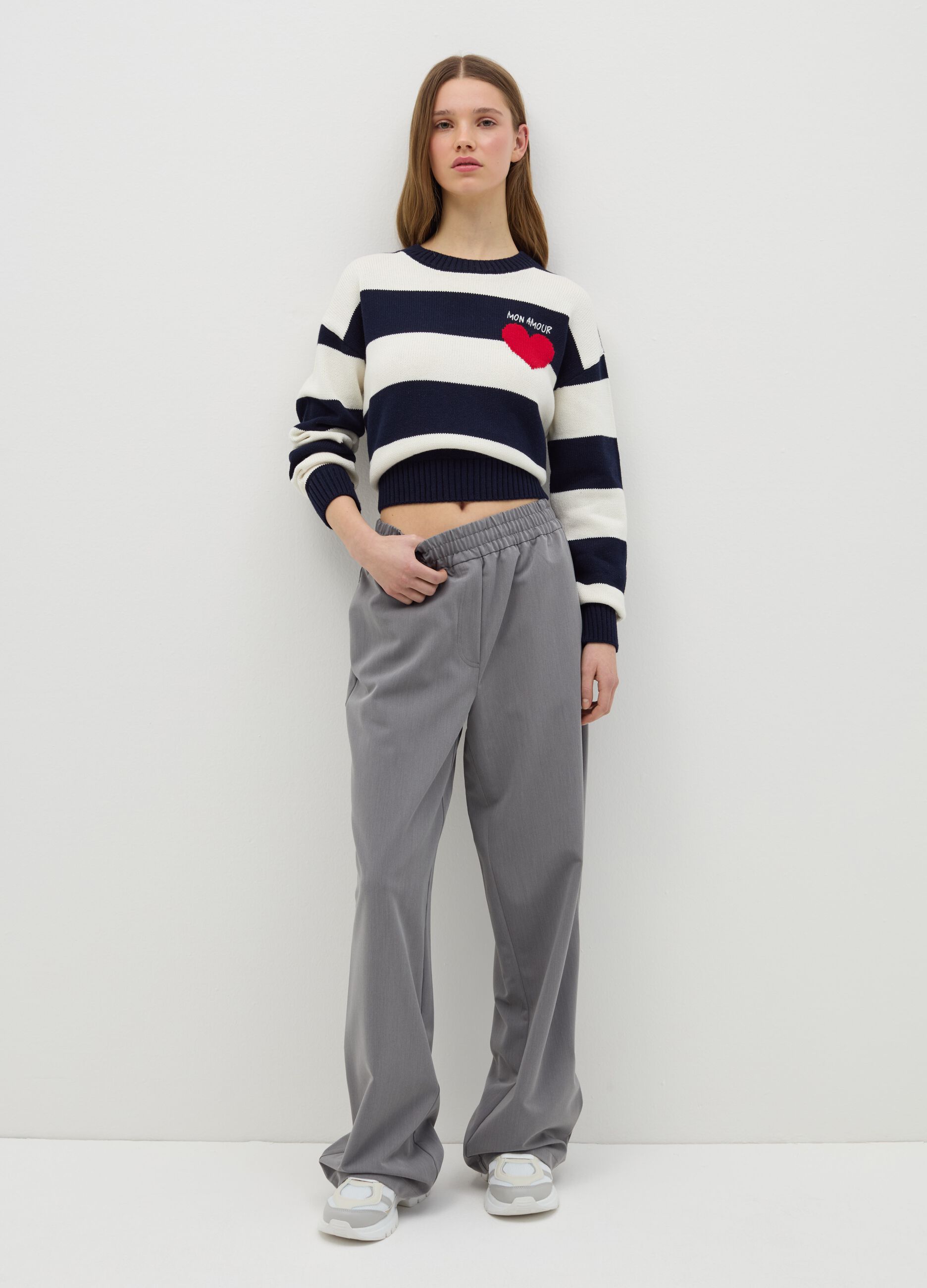 Striped pullover with embroidery
