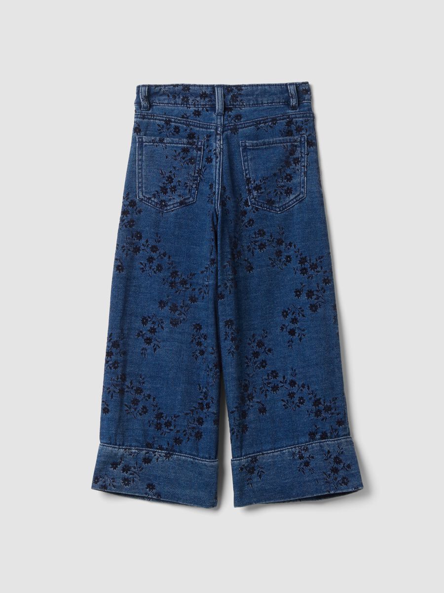 Jeans blu in misto cotone straight fit a fiori_1